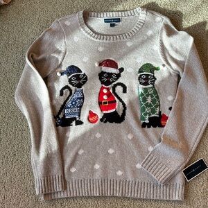 Karen Scott Christmas cat sweater. Size S